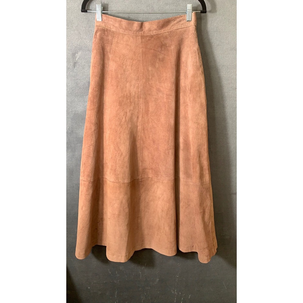 Bagatelle Vintage Tan Brown Genuine Suede Leather Midi A-Line Skirt Size 10
